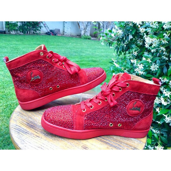 Christian Louboutin Sz 41 US 8 Red Crystal Pavot Suede Custom Strass Sneaker Men main image 15